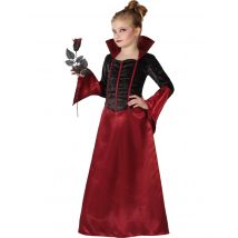 Elegante Vampirin Halloween-Kinderkostüm schwarz-rot - Thema: Vampire und Fledermäuse - Schwarz - Größe 134/146 (7-9 Jahre)