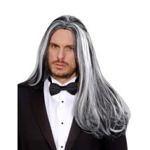 Lange zweifarbige Vampir Halloween-Perücke schwarz-weiss - Thema: Vampire und Fledermäuse - Weiß - Größe Einheitsgröße