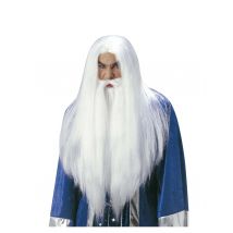 Zauberer Perücke mit Bart glatt weiss - Thema: Hexen + Magier - Weiß - Größe Einheitsgröße