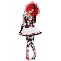 Süsser Harlekin Clown Teen-Kostüm schwarz-weiss - Thema: Horrorclowns + Harlekins - Größe 152/164 (12-14 Jahre)