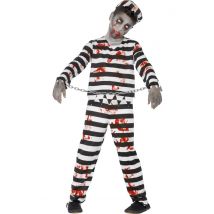 Zombie Gefangener Sträfling Halloween Kinderkostüm schwarz-weiss-rot - Thema: Zombies - Weiß - Größe 134/140 (7-9 Jahre)