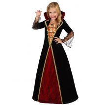 Vampir-Prinzessin Halloween-Kinderkostüm schwarz-rot-gold - Thema: Vampire und Fledermäuse - Größe 134/146 (7-9 Jahre)