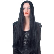 Extralange Halloween Damen-Perücke schwarz 75cm - Thema: Hexen + Magier - Schwarz - Größe Einheitsgröße