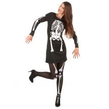 Skelett-Kleid Halloween-Damenkostüm schwarz-weiss - Thema: Skelette + Sensenmänner - Schwarz - Größe XS