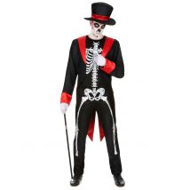 Skelett-Gentleman Halloween-Herrenkostüm schwarz-rot-weiss - Thema: Tag der Toten - Schwarz - Größe XL