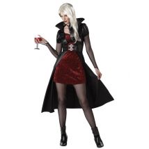 Blutrünstige Vampir Lady Halloween Damenkostüm schwarz-bordeaux - Thema: Vampire und Fledermäuse - Schwarz - Größe M (40/42)