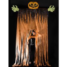Riesige Türdeko Halloweenparty Eingangstor Kürbis orange-schwarz 350cm - Thema: Kürbisse - Schwarz - Größe Einheitsgröße