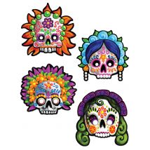Tag der Toten Sugar Skull Masken Halloween 4 Stück bunt 30cm - Thema: Tag der Toten - Bunt - Größe Einheitsgröße