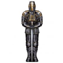 Mittelalterlicher Ritter mit Rüstung Deko-Pappfigur grau-gold 182cm - Thema: Mittelalter - Silber/Grau - Größe Einheitsgröße