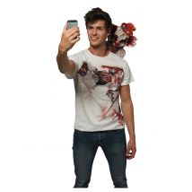 Horrorclown-Shirt Halloween-Selfie-Shirt weiss-rot - Thema: Horrorclowns + Harlekins - Weiß - Größe M / L