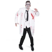 Zombie-Arzt Halloween Kostüm für Herren mit Kittel weiss-rot - Thema: Zombies - Weiß - Größe XL