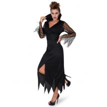 Gothic-Hexe Halloween Damenkostüm mit Spitze schwarz - Thema: Hexen + Magier - Schwarz - Größe S