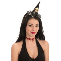 Totenkopf-Minihut Halloween-Haarreif schwarz-weiss-gold - Thema: Hexen + Magier - Schwarz - Größe Einheitsgröße