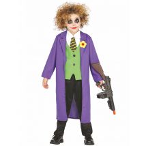 Joker-Kostüm für Kinder Clown-Kinderkostüm bunt - Thema: Horrorclowns + Harlekins - Grün - Größe 122/134 (7-9 Jahre)