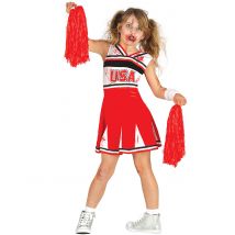 Zombie-Cheerleaderkostüm für Mädchen Halloweenkostüm rot-weiss - Thema: Zombies - Weiß - Größe 122/134 (7-9 Jahre)