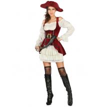 Sexy Piratenkostüm für Damen rot-weiß - Weiß - Größe M