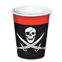 Piraten-Trinkbecher mit Totenkopf 8 Stück schwarz-weiss-rot 260ml - Weiß - Größe Einheitsgröße