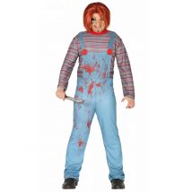 Horrorpuppen-Kostüm für Erwachsene blau-rot - Thema: Horrorfilm - Blau - Größe XL (54-56)