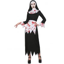 Horror-Nonne Damenkostüm schwarz-weiss-rot - Thema: Religiöse Personen - Schwarz - Größe S