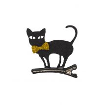 Schwarze Katze Haarspange Halloween-Accessoire schwarz-goldfarben 5 x 5 cm - Thema: Gruseliger Fasching - Schwarz - Größe Einheitsgröße