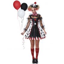 Psychoclown Damen-Clown für Halloween schwarz-weiss-rot - Thema: Horrorclowns + Harlekins - Schwarz - Größe XL (44/46)
