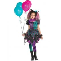 Verrücktes Harlekin-Kostüm für Mädchen lila-schwarz-türkis - Thema: Horrorclowns + Harlekins - Bunt - Größe 152/164 (12-14 Jahre)
