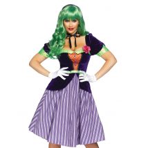 Verrückter Harlekin Kostüm für Damen violett-grün-orange - Thema: Horrorclowns + Harlekins - Violett/Lila - Größe L
