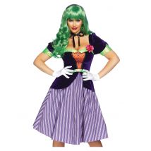 Verrückter Harlekin Kostüm für Damen violett-grün-orange - Thema: Horrorclowns + Harlekins - Violett/Lila - Größe L