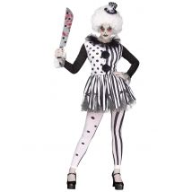 Böser Killerclown Damen-Kostüm schwarz-weiss - Thema: Horrorclowns + Harlekins - Weiß - Größe M / L