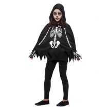 Junge Skelett-Dame Kinder-Kostüm schwarz-weiss - Thema: Skelette + Sensenmänner - Schwarz - Größe Einheitsgröße