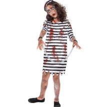 Zombiehäftlings-Kostüm für Mädchen schwarz-weiss - Thema: Zombies - Weiß - Größe 140/152 (10-12 Jahre)