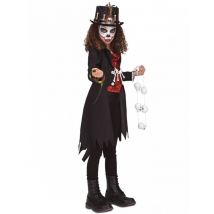 Finstere Voodoo-Schamanin Mädchen-Kostüm schwarz-weiss-rot - Thema: Voodoo - Schwarz - Größe 140/152 (10-12 Jahre)