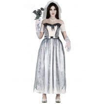 Elegantes Geisterbraut-Kostüm für Damen weiss-grau - Thema: Geister - Weiß - Größe M (38-40)