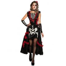 Aufwändiges Tag der Toten-Damenkostüm Halloween-Kostüm schwarz-rot - Thema: Tag der Toten - Schwarz - Größe XL (44/46)