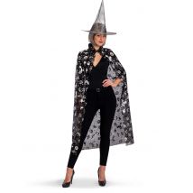 Hexen-Zubehörset Hut Umhang 2-teilig schwarz-silberfarben - Thema: Hexen + Magier - Schwarz - Größe Einheitsgröße