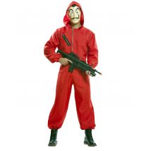 Haus-des-Geldes-Kostüm Deluxe Overall mit Maske rot-beige - Rot/Rotbraun - Größe S