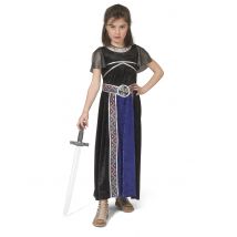 Kriegerin-Kostüm für Mädchen Mittelalter Halloween blau-schwarz - Thema: Mittelalter - Blau - Größe 164 (14 Jahre)