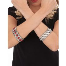 Mittelalter-Schmuck für Erwachsene Armband Kostüm-Acccesssoire silbern-rot - Thema: Mittelalter - Silber/Grau - Größe Einheitsgröße