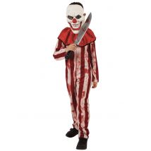 Gestreiftes Horrror-Clown-Kostüm für Kinder mit Maske rot-beige - Thema: Horrorclowns + Harlekins - Rot/Rotbraun - Größe 146/158 (11 -13 Jahre)
