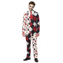 Lässiges Clownkostüm für Herren Halloween-Anzug - Thema: Gothic - Weiß - Größe L (54)