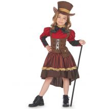 Steampunk-Kostüm für Mädchen braun-rot-schwarz - Thema: Steampunk - Braun - Größe 146/164 (13-14 Jahre)