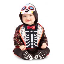 Dia-De-los-Muertos-Kostüm für Babys Skelett-Overall schwarz-bunt - Thema: Skelette + Sensenmänner - Schwarz - Größe 74/80 (7-12 Monate)