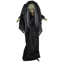 Schaurige Horrornonne animierte Halloween-Dekofigur schwarz-weiß-grau 205 cm - Thema: Religiöse Personen - Schwarz - Größe Einheitsgröße