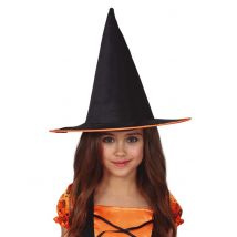 Eleganter Hexenhut für Kinder schwarz-orangefarben - Thema: Hexen + Magier - Schwarz - Größe Einheitsgröße