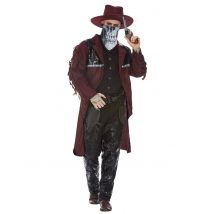 Cowboy des Todes Halloween-Herrenkostüm braun-schwarz-weiß - Thema: Skelette + Sensenmänner - Bunt - Größe XL