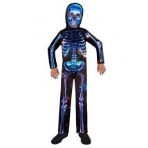 Skelett-Kostüm für Kinder im Chrome-Stil schwarz-bunt - Thema: Skelette + Sensenmänner - Bunt - Größe 110 (4-6 Jahre)