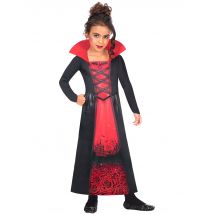 Dramatisches Vampir-Kostüm für Mädchen rot-schwarz - Thema: Vampire und Fledermäuse - Schwarz - Größe 128/134 (8-10 Jahre)