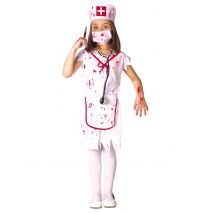 Kleine Zombie-Krankenschwester Halloween-Mädchenkostüm weiß-rot - Thema: Tatort - Weiß - Größe 140/152 (10-12 Jahre)