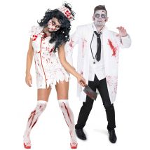 Halloween-Paar-Kostüm Zombie-Arzt und Krankenschwester - Thema: Zombies - Weiß - Größe Einheitsgröße
