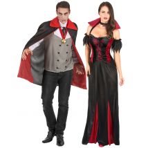 Vampir-Paarkostüm Graf und Gräfin Dracula schwarz-rot-grau - Thema: Vampire und Fledermäuse - Schwarz - Größe Einheitsgröße